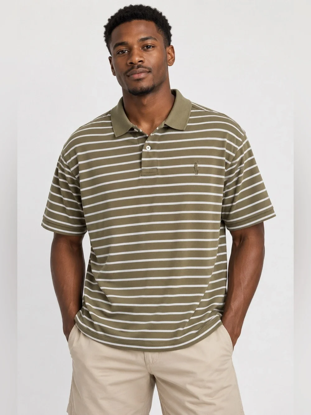 Polo by Ralph Lauren Men’s XL Pima Cotton Striped Polo Shirt Olive Green White